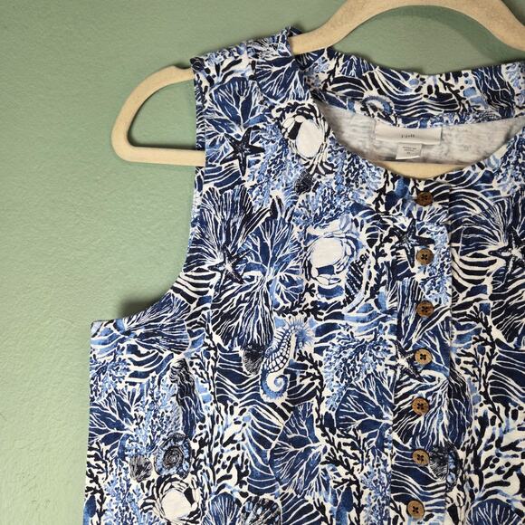 J Jill Womens M Sleeveless Henley Dress Blue Marine Coastal Garden Vacation - Picture 5 of 8